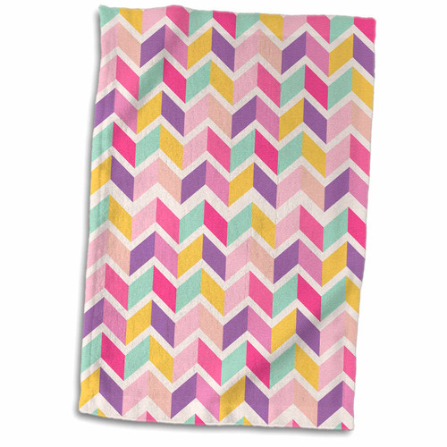 3dRose - Anne Marie Baugh - Patterns - Pink, Purple, Yellow, Mint Green Broken Chevron Stripes Pattern - Towels (twl-255005-1)