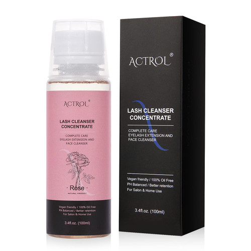 ACTROL Eyelash Shampoo Concentrate 100ml Lash Extensions Cleanser Concentrate Rose Natural Foaming Shampoo Wash for Extensions Lashes with Salon Home Care-Makes 60ml Bottles