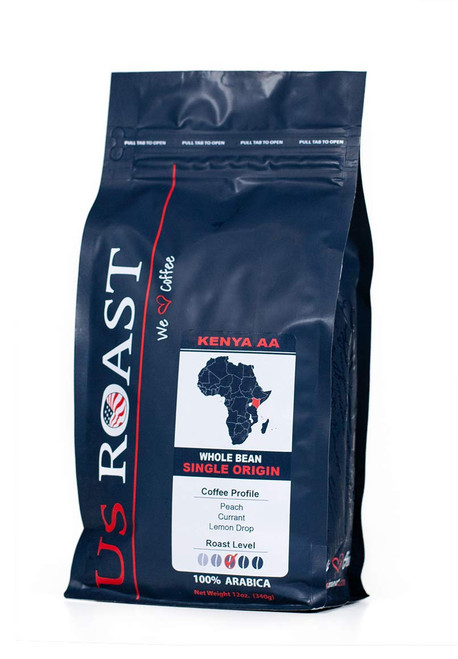 US Roast Kenya AA Coffee, Light Roast, 12 oz, Whole Bean, Single-Origin