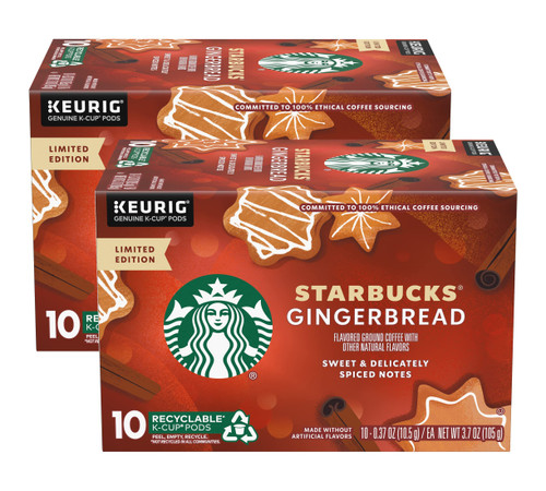 Starbucks Flavored Coffee K-Cups, Gingerbread, Sweet & Delicately Spiced Notes, Keurig Genuine K-Cup Pods, 10 CT K-Cups/Pack (Pack of 2), 0.74 pounds