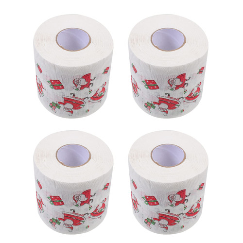 4 Rolls Christmas Toilet Roll Household Toilet Paper Holiday Tissue Paper Christmas Toilet Tissue Restaurant Facial Tissues Christmas Stocking Stuffer Face Napkin Dining Table