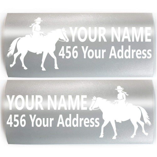 MAILBOX Western Trail Horse Rider Set of 2 Decals - Add Your CUSTOM ADDRESS & COLOR - Farm Ranch Horse Rider Vinyl Decal Sticker A