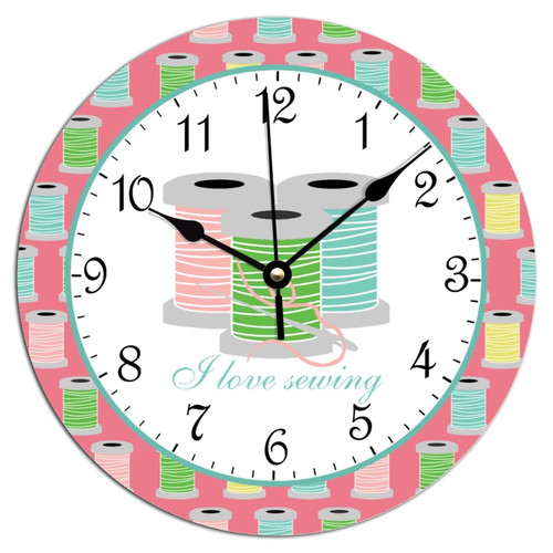 ArogGeld I Love Sewing Wooden Clock Battery Operated Quartz Silent Wood Clock Sewing Craft Room Decor Clocks for Wall for Dinning Living Room 10x10in Birthday Housewarming Gift to Friend