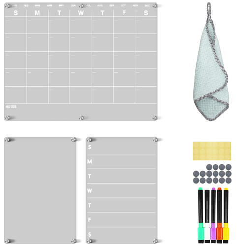 Magnetic Acrylic Calendar for Fridge 17x13" Set, 3 Pcs Acrylic Magnetic Dry Erase Board for Fridge, Magnetic Calendar for Refrigerator, 12x8" Clear Weekly Meal Planner Menu Whiteboard Magnet Magnetic Acrylic Calendar for Fridge 17x13" Set, 3 Pcs Acrylic Magnetic Dry Erase Board for Fridge, Magnetic Calendar for Refrigerator, 12x8" Clear Weekly Meal Planner Menu Whiteboard Magnet