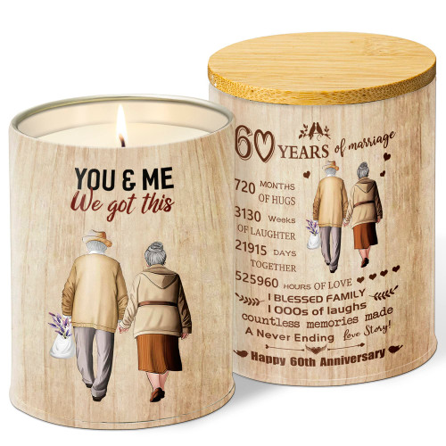 60 Years of Marriage Candle Gift, 60th Anniversary Romantic Candle Gifts, Wedding Anniversary Couple Gifts for Him Her, 60th Anniversary Lavender Candle Gift for Wife Mom Husband Mom Grandma Grandpa