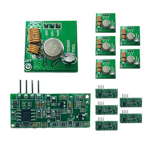 Wireless 433Mhz RF Module Receiver and Transmitter Remote Control Built-in Learning Code 1527 Decoding 4 Channel Output (Transmitter and Receiver kit), 6 Sets, T02/R03