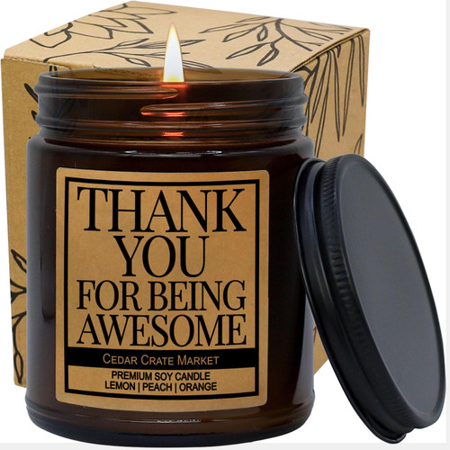 Thank You Candle Gifts for Women - Thank You for Being Awesome - Gratitude Gift, Appreciation Gift, Thank You Gift for Friends, Mentor, Neighbor, Awesome Inspirational Candle for Co-Worker Thank You Candle Gifts for Women - Thank You for Being Awesome - Gratitude Gift, Appreciation Gift, Thank You Gift for Friends, Mentor, Neighbor, Awesome Inspirational Candle for Co-Worker
