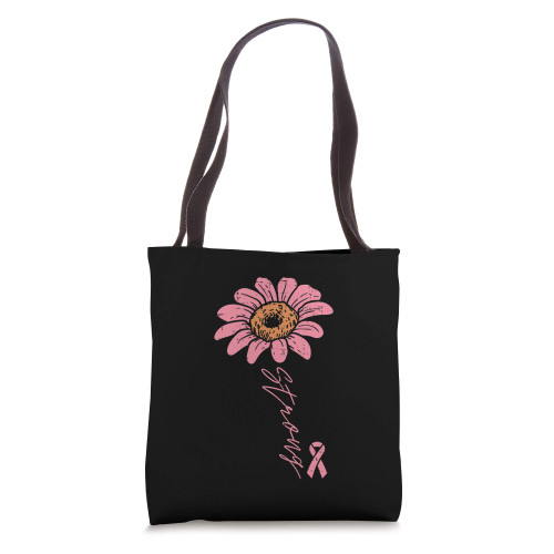 Pink Ribbon Sunflower Strong Breast Cancer Awareness Women Tote Bag