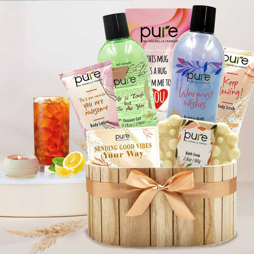 Pampering Wellness Gift Basket for Women. Luxury Get Well Gift Basket for Women. Self Care Gift Set with Mug, Massage Soap, Bubble Bath, Body Lotion etc. Home Spa Day Gift Basket for Her