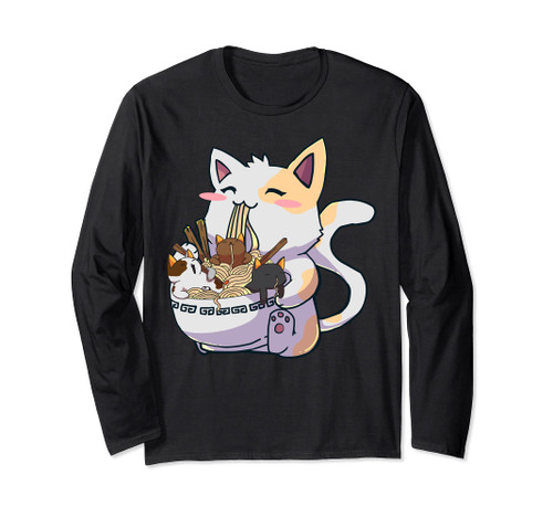 Kawaii Neko Cat Ramen Bowl Anime Japanese Noodles Long Sleeve T-Shirt Kawaii Neko Cat Ramen Bowl Anime Japanese Noodles Long Sleeve T-Shirt