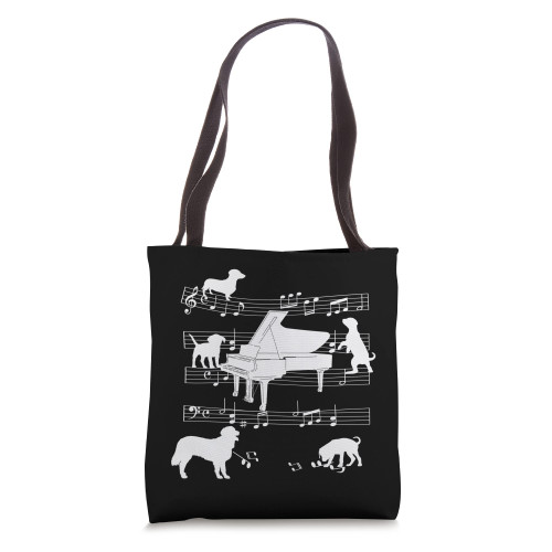 Grand Piano Player Dog for Pianist Dogs and Grand Piano Tote Bag