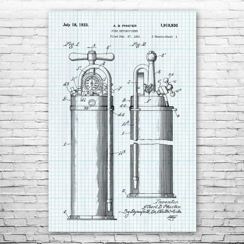 Fire Extinguisher 1933 Poster Print, First Responder, Volunteer Fireman, Firefighter Gift, Firehouse Decor, Fireman Gift Graph Paper (11 inch x 14 inch)