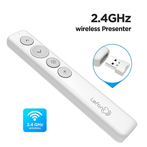 Lefant F0 Wireless Presenter Clicker with Red Laser 2.4GHz Remote Control Slide Presentation Clicker for PPT Powerpoint Keynote Prezi-White
