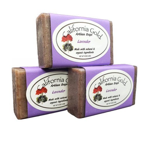 California Gold Artisan Soaps Lavender Bar Soap-Natural & Organic with Anti-Aging Comfrey Root. 3-4oz. Bars (12oz. Total) California Gold Artisan Soaps Lavender Bar Soap-Natural & Organic with Anti-Aging Comfrey Root. 3-4oz. Bars (12oz. Total)