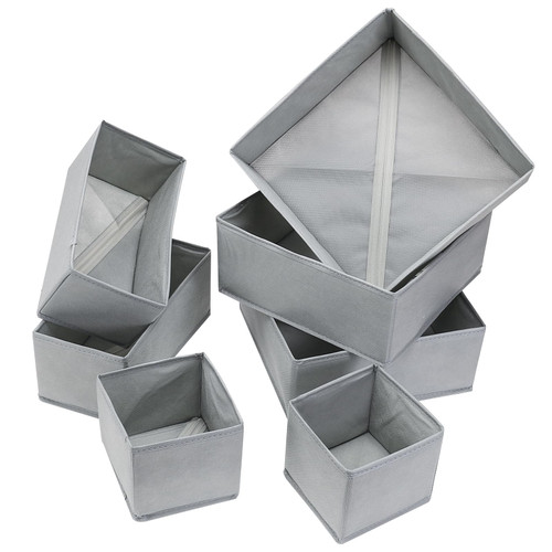 Kebrowme Foldable Dresser Drawer Organizers Clothes, Drawer Underwear Organizer Dividers under Cabinet Clothes Organizer, Storage Box forUnderwear Socks, Bras, Underwear, 7 Pack?Grey?