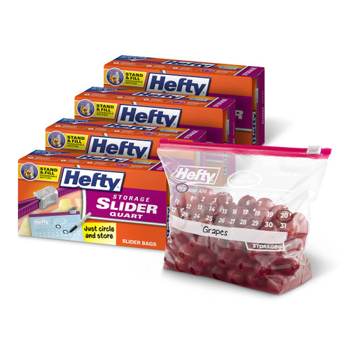 Hefty Slider Storage Calendar Bags, Quart Size, 40 Count (Pack of 4)