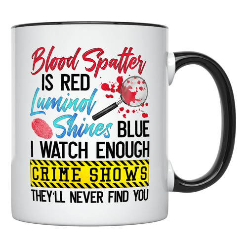 YouNique Designs True Crime Mug, 11 Ounces, Crime Junkie Merch, True Crime Coffee Mug for Women, True Crime Lovers Cup, True Crime Merchandise, Mug for True Crime Fans (Black Handle)