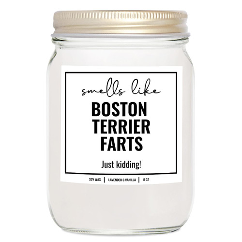 YouNique Designs Smells Like Boston Terrier Farts Soy Candle 8oz - Dog Farts Candle Boston Terrier Gifts for Boston Terrier Lovers - Boston Terrier Gifts for Women, Men (Lavender & Vanilla)