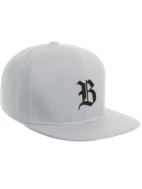 Daxton Classic Snapback Hat Old English Font Alphabet A to Z Flat Bill Visor Cap, White White Hat, Black B