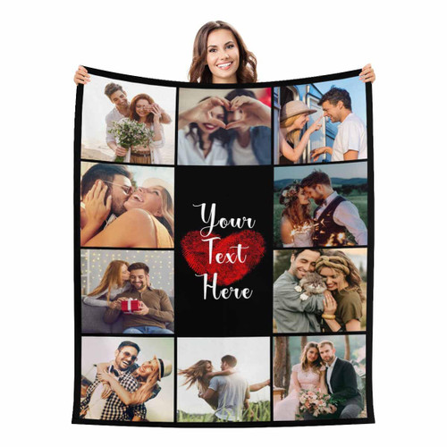 casecoco Custom Blanket with Photos, Personalized 10 Photos Collage Throw Blankets Flannel Picture Bed Blanket Customized Valentine Birthday Wedding Gift for Family Wife Husband Mom Dad Couple Friends