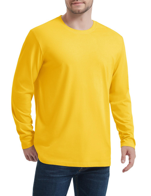 TACVASEN Cotton Long Sleeve Shirt Men T-Shirts for Men Casual Long Sleeve Shirts for Men Yellow Long Sleeve Shirt Yellow S