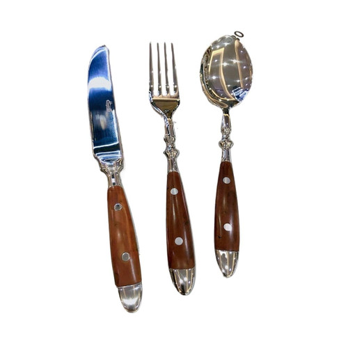 SEELLODGE Silverware Flatware Cutlery Set, Stainless steel Western cutlery set, knife, fork and spoon with wooden handle, stainless steel knife, fork and spoon three-piece set