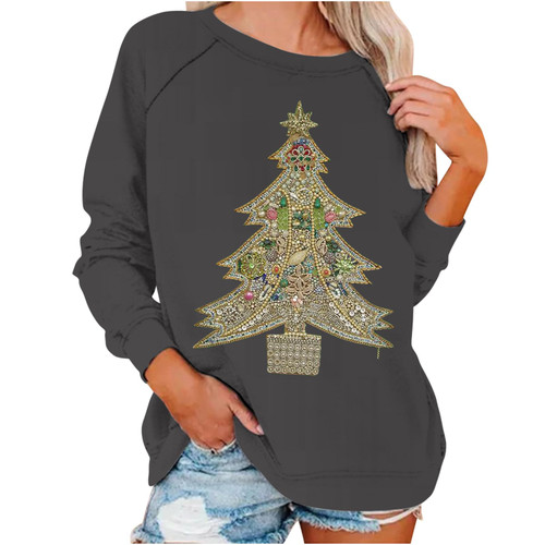 JDHUFEI black of friday deals sweatshirts gifts Christmas sweatshirt Womens Fashion Christmas Sweatshirt Loose Fit Crewneck Sweatshirts Solid Fashion Long Sleeve Pullover Winter Tops