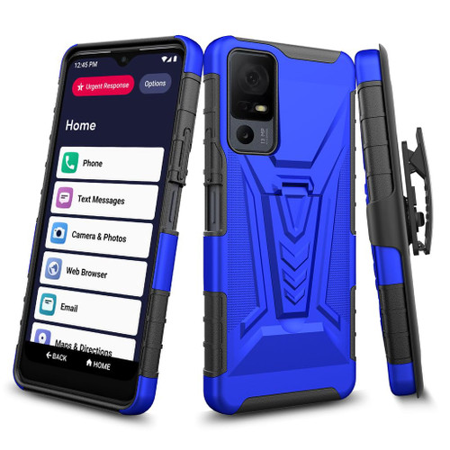 Case for Lively Jitterbug Smart4 / Lively Smart 4 / TCL 40XL / TCL 40T Phone Case with Tempered Glass Screen Protector Hybrid Cover with Kickstand Belt Clip Holster - Blue Case for Lively Jitterbug Smart4 / Lively Smart 4 / TCL 40XL / TCL 40T Phone Case with Tempered Glass Screen Protector Hybrid Cover with Kickstand Belt Clip Holster - Blue