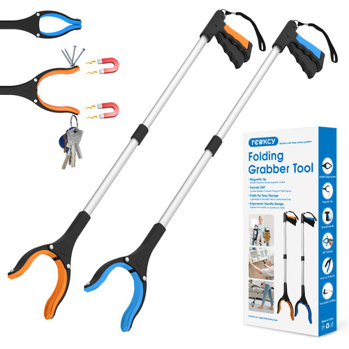 2 Pack 34" Long Grabber Tool, Foldable Grabbers for Elderly Grab It Reaching Tool with Rotating Jaw +Magnets, 4" Wide Claw Opening Reacher Grabber Pickup Tool, Grabber Reacher Tool Heavy Duty 2 Pack 34" Long Grabber Tool, Foldable Grabbers for Elderly Grab It Reaching Tool with Rotating Jaw +Magnets, 4" Wide Claw Opening Reacher Grabber Pickup Tool, Grabber Reacher Tool Heavy Duty