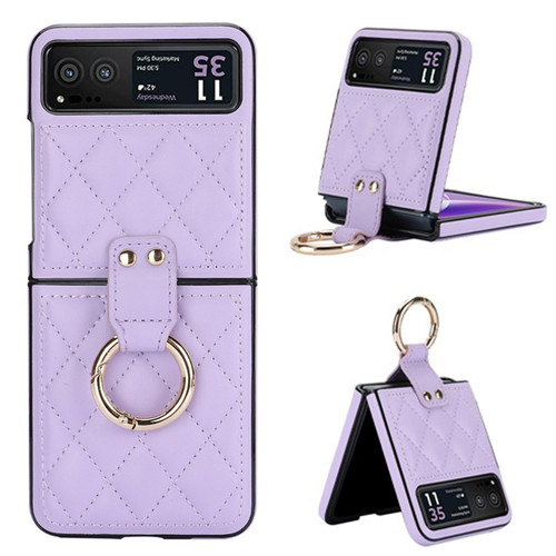 YQODSZ for Motorola Moto Razr 2023 Case with Ring Holder [Not fit Razr Plus 2023] Slim Premium PU Leather Moto Razr 2023 Phone Case Shockproof Hard PC Protective Case for Razr 2023 Purple