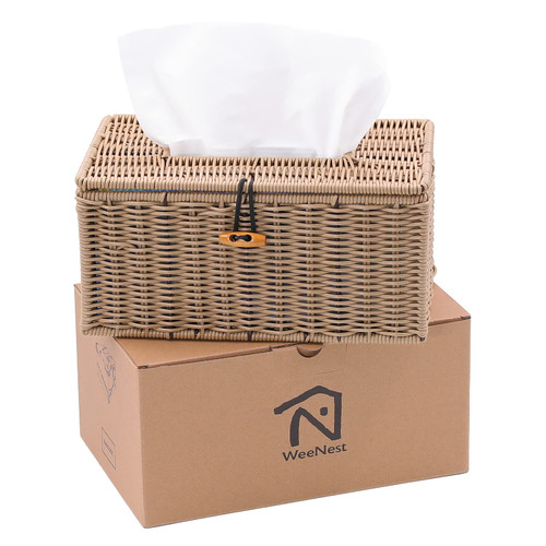 WeeNest Tissue Box Cover Rectangular, Tissue Box Cover Farmhouse, Boho Tissue Box Cover, Container Tissue Box Cover, Wicker Tissue Box Cover, Tissue Box Cover Rectangle, Resin Wicker, Brown