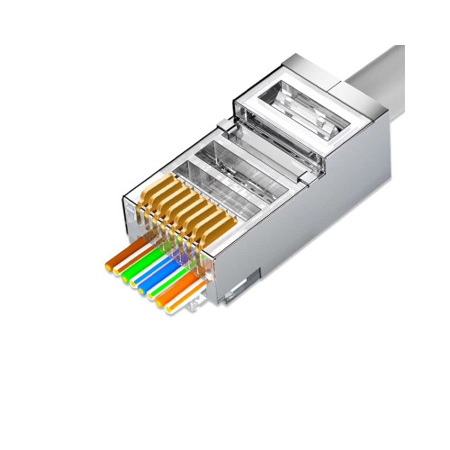 VIVOCH 50 Pcs Cat6 RJ45 Pass Through Connectors, Cat6 RJ45 Pass Through Plugs, Cat6 Metal Shielded RJ45 Ends FTP 8P8C Modular Network Plug Connector VIVOCH 50 Pcs Cat6 RJ45 Pass Through Connectors, Cat6 RJ45 Pass Through Plugs, Cat6 Metal Shielded RJ45 Ends FTP 8P8C Modular Network Plug Connector