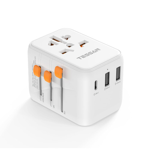 Universal Travel Adapter, TESSAN International Plug Adaptor with 1 USB C Wall Charger 2 USB A Ports, All-in-one Worldwide Power Outlet for US to European EU UK AUS (Type C/G/A/I)