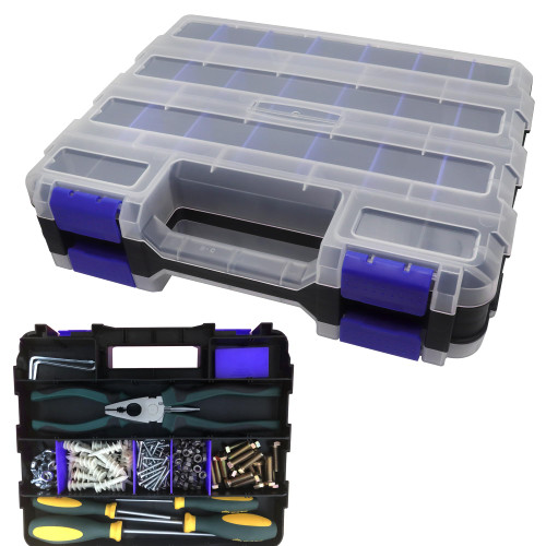 Tools Organizer Box Small Parts Storage Box 50-Compartment Double Side Hardware Organizers with Removable Plastic Dividers for Screws, Nuts, Nails, Bolts, Blue