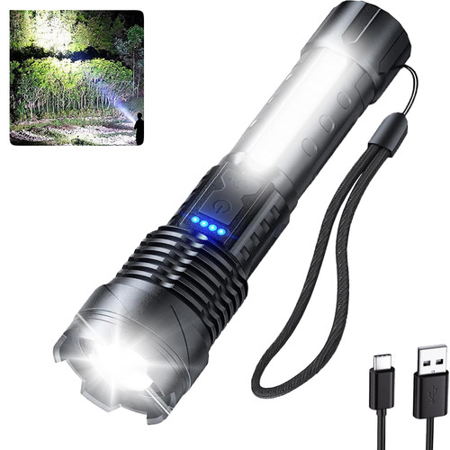Sogidon Flashlights High Lumens Rechargeable, 900,000 Lumen Super Bright Led Tactical Flashlight Battery Powered with 7 Light Modes, USB C, Waterproof, Zoomable, Powerful Handheld Small Flash Light
