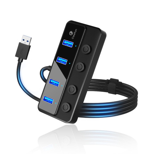Qeefun 4-Port USB 3.0 Hub with 4ft Extended Cable, USB Adapter USB Extender USB Port Expander for Laptop, PC, USB Flash Drives, and More