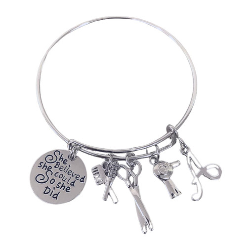 Personalized Hairdresser Bracelet, Hair Stylist Gift, Hairstylist Jewelry Scissor Bangle Bracelets with Comb Hair Drier Charm Cosmetology Graduation Gift Personalized Hairdresser Bracelet, Hair Stylist Gift, Hairstylist Jewelry Scissor Bangle Bracelets with Comb Hair Drier Charm Cosmetology Graduation Gift
