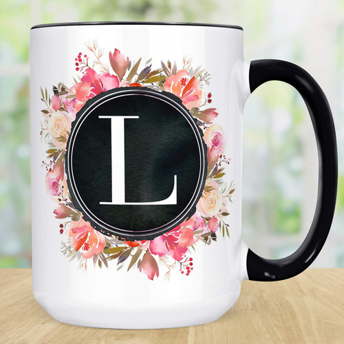 Personalized Coffee Mug | Floral Monogram Cup Ceramic | Microwave and Dishwasher Safe