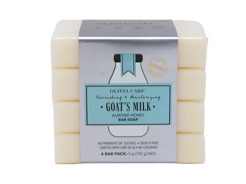 OLIVIA CARE Goat's Milk Organic Bar Soap 4 Pack of 5 oz Bars Made in the USA (Almond Honey)