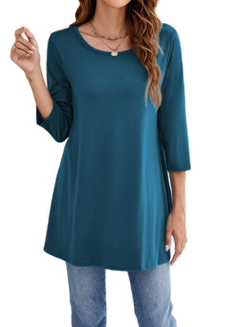 Naggoo Womens Tunic Tops 3/4 Sleeve Plus Size Loose Fit Tunics Dressy Casual Swing Flare Top for Leggings M Teal