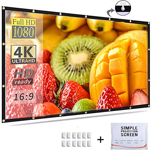 Hzgang Projector Screen Indoor Outdoor Portable Movie Screens 16:9 HD Projection 4K Home Theater Gaming Office Presentation Education Outdoor Indoor Public Display (120 inch)