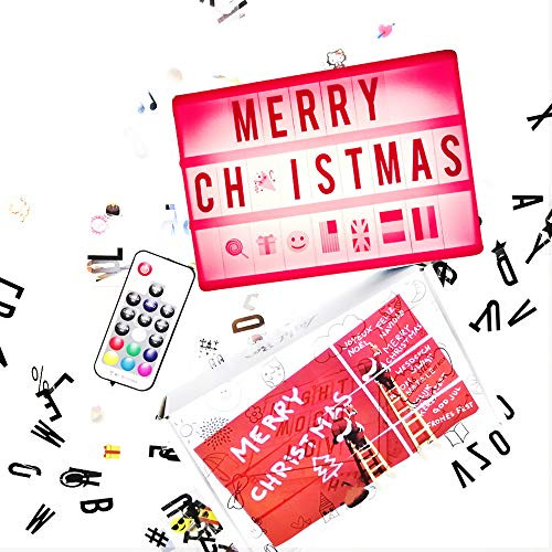 Cinema Light Box Wireless A6 Mini 7 Color LED Message Board - 1clienic Rechargeable Cinematic Sign Box Personalized with 140 Letters, Emojis, Numbers and Symbols Wedding Birthday Christm