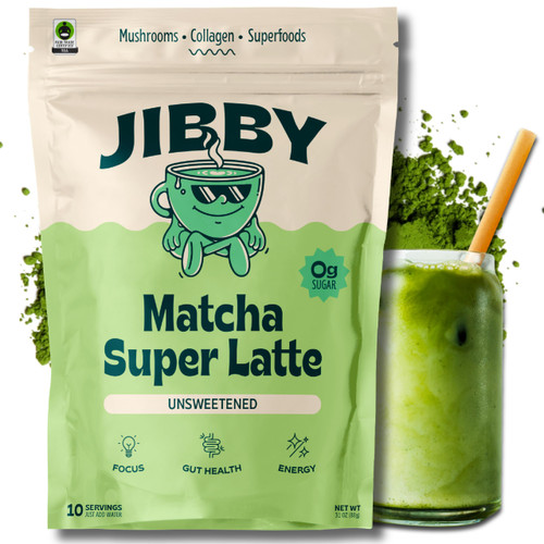 Matcha Super Latte - Ceremonial Grade Green Tea Organic Matcha Powder, Collagen, MCT Oil, Superfood Mushrooms, Matcha Latte Collagen Powder, Detox Mushroom Matcha Powder (Unsweetened, 10 Servings)