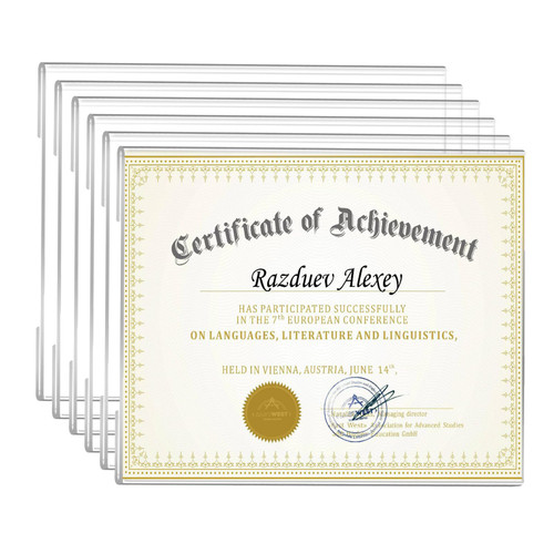 Ludery 8.5 x11 Acrylic Picture Frame Set of 6, Wall Mounting Frame 8.5x11 Clear Certificate Document Frame, Diploma Frames for Wall Displa - Horizontal