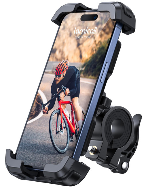 Lamicall Motorcycle Phone Mount, Bike Holder - Upgrade Adjustable Cell Holder, Bicycle Scooter Handlebar Cradle Clip for iPhone 15 Pro Max/ Plus, 14, Galaxy S22 and 4.7-6.8" Phone