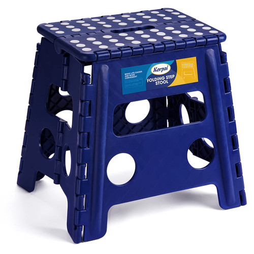 Korpai 13" Folding Step Stool for Adults and Kids Holds Up to 300 lbs,Non-Slip Folding Stools with Portable Handle, Compact Plastic Foldable Step Stool for Bathroom,Bedroom, Kitchen,Royal Blue,1PC