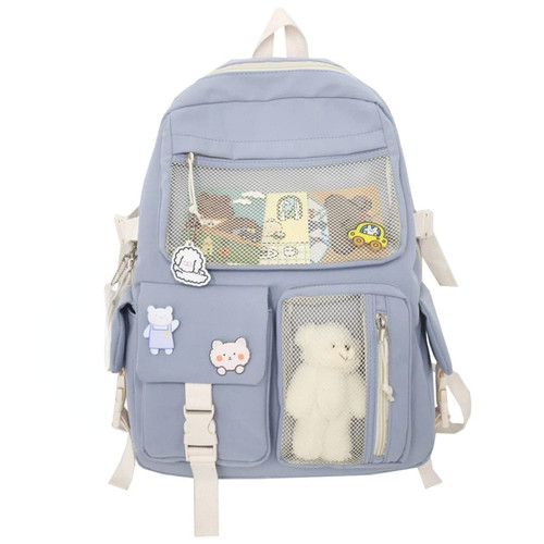 GGOOB Kawaii Backpack with Kawaii Pin and Accessories Cute Kawaii Backpack for School Bag Kawaii Girl Backpack Cute (Blue)