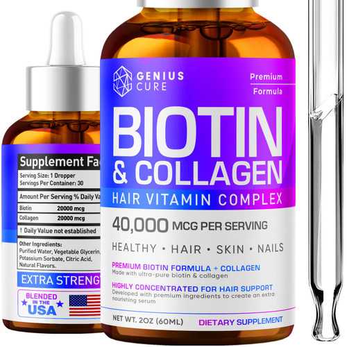 Genius Biotin & Collagen Hair Growth Support Drops - Hair Supplement - Healthy Skin & Nails - Liquid Biotin & Collagen Supplement for Easy Absorption - Healthy Hair Growth for Men & Women Genius Biotin & Collagen Hair Growth Support Drops - Hair Supplement - Healthy Skin & Nails - Liquid Biotin & Collagen Supplement for Easy Absorption - Healthy Hair Growth for Men & Women