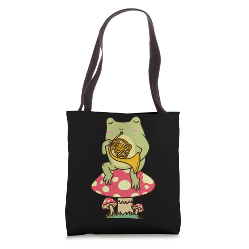Frog On Mushroom French Horn Player Hornist Tote Bag