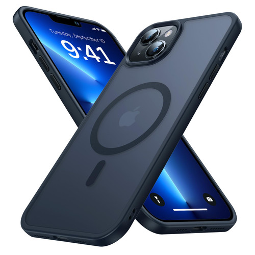 Faiono Magnetic for iPhone 13 Case & iPhone 14 Case for MagSafe [10FT Military Grade Protective] Slim Translucent Matte Back Silicone Edge for iPhone 13 / iPhone 14 Phone Case (6.1"), Black